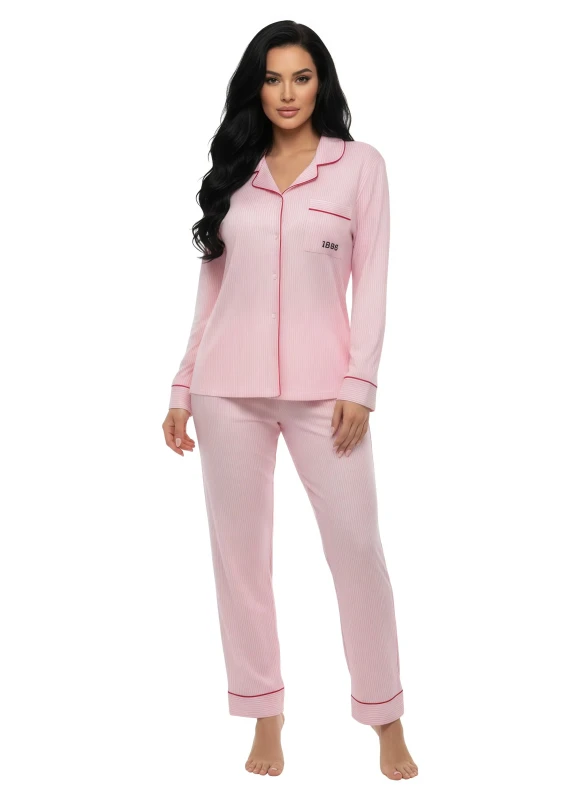 Women's Classic Pinstripe Loungewear Set - Pink