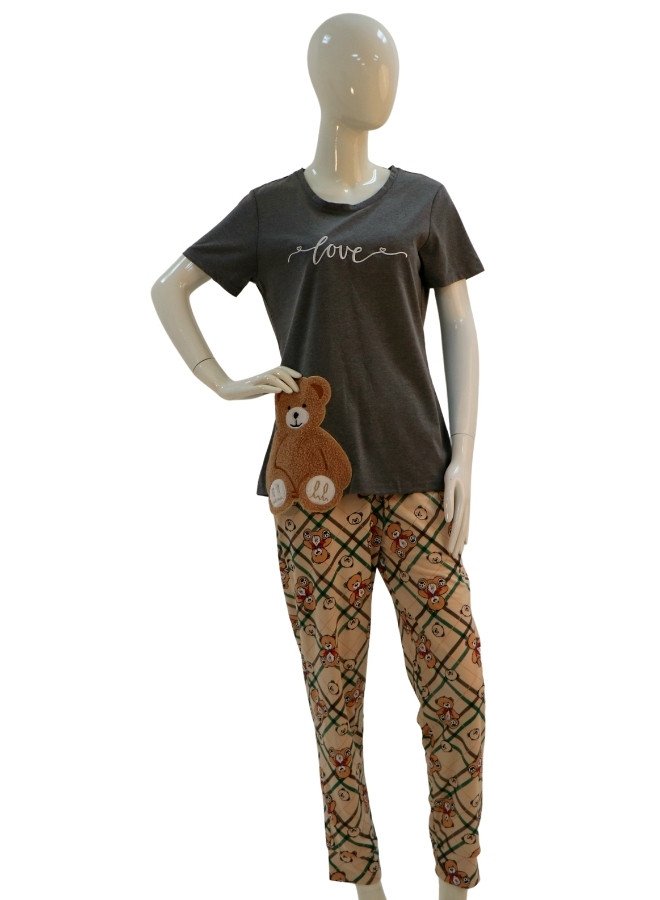 Women's Cute Bear Print Pajama Set – 3 Colors - Gray