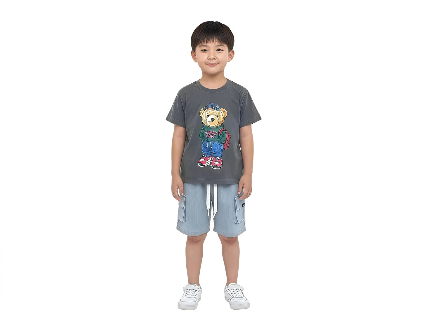 Boys' Varsity Bear Tee & Cargo Shorts Set - Gray