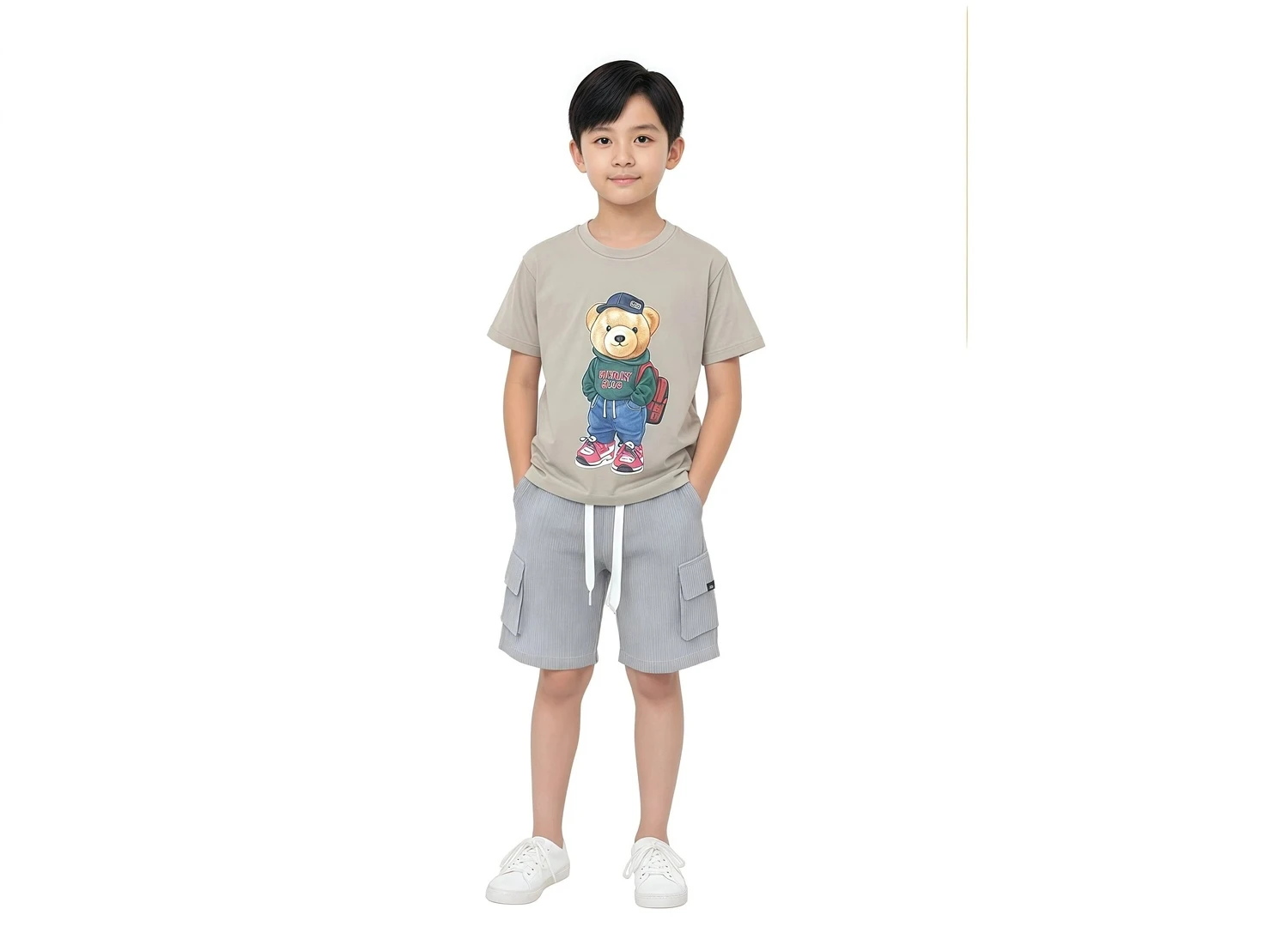 Boys' Varsity Bear Tee & Cargo Shorts Set - LightBrown
