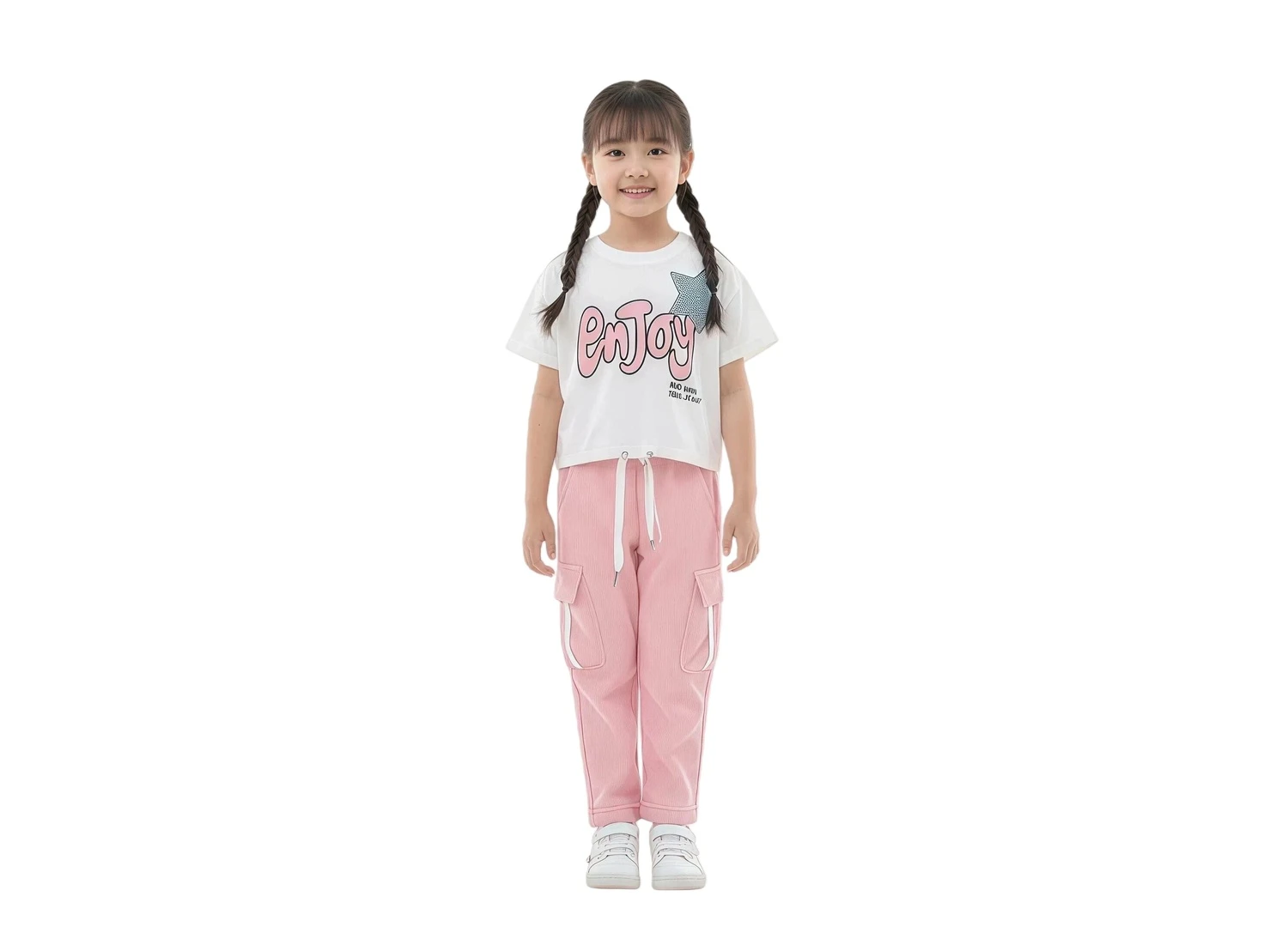 Girls' "Enjoy" Graphic Tee & Joggers Set - Pink