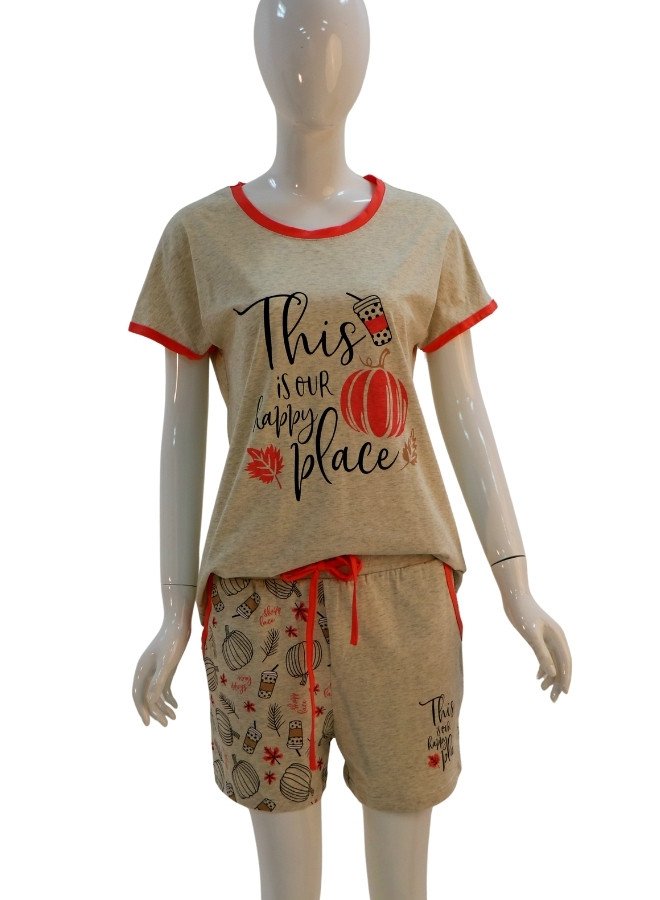 Women's Printed Cotton Lounge Set – "This is Our Happy Place" - LightSlateGray