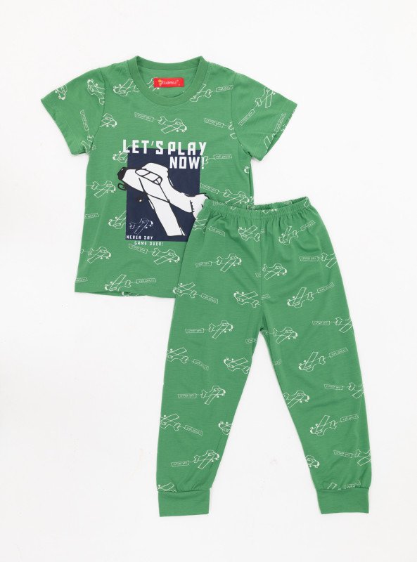 Boys’ “Let’s Play Now” Printed Pajama Set – 2-Piece - Green