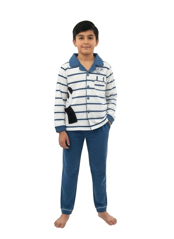 Striped Panda Comfort Pajamas for Boys - Blue