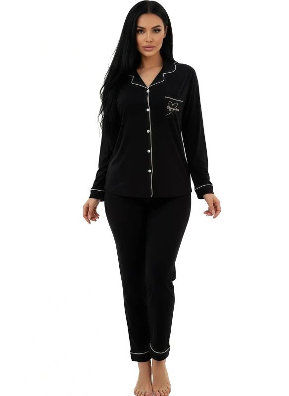 Sweet Dreams Piped Pajama Set - Black