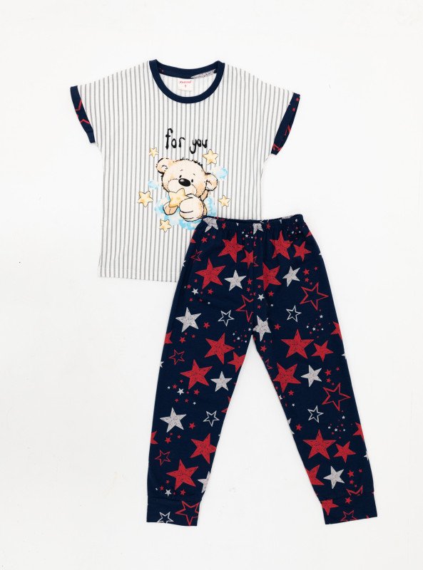 Girls' Starry Bear Pajama Set – "For You" Edition - White