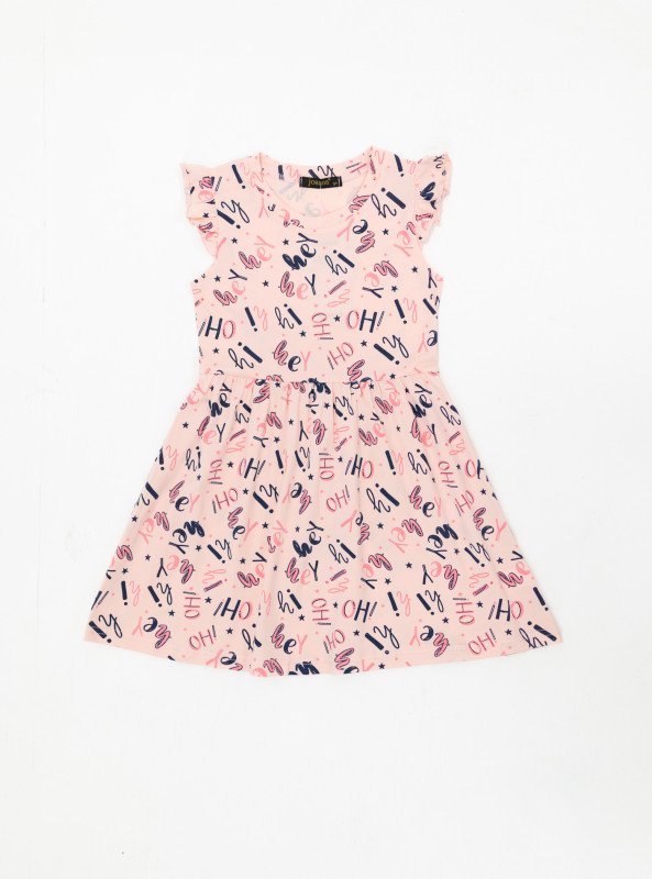 Girls’ Slogan Print Casual Dress - Pink