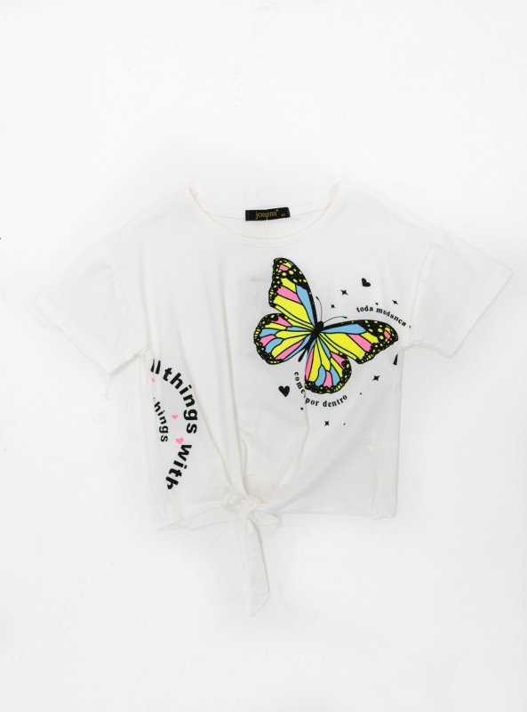 Butterfly Tie-Front Graphic Tee for Girls - White