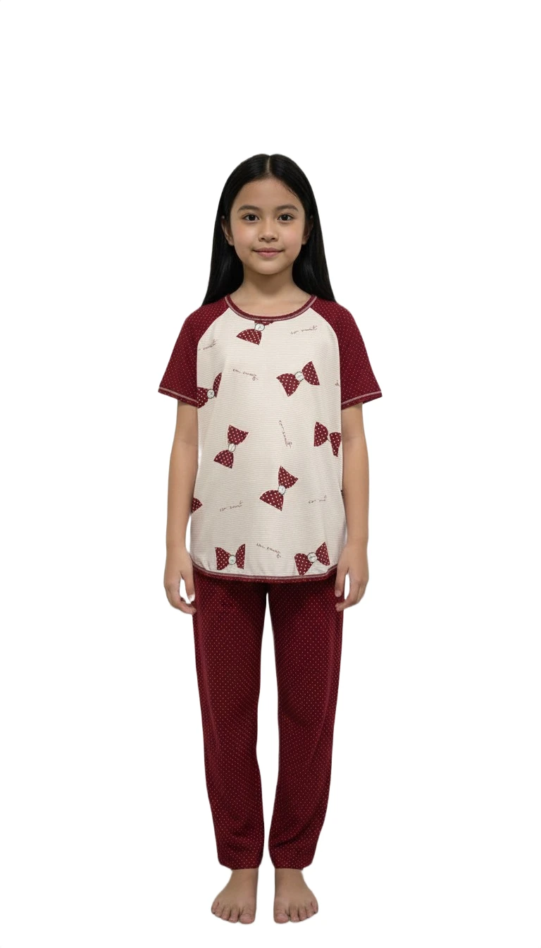 Girls' Red Bow Print Pajama Set - Red