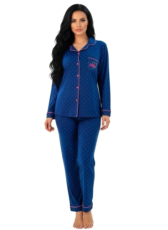 Women Sweet Dreams Polka Dot Pajama Set - Navy