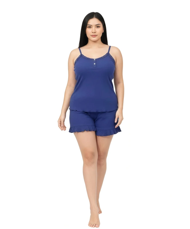 281903-2T Women's Ruffle Hem Cami & Shorts  Set - Blue