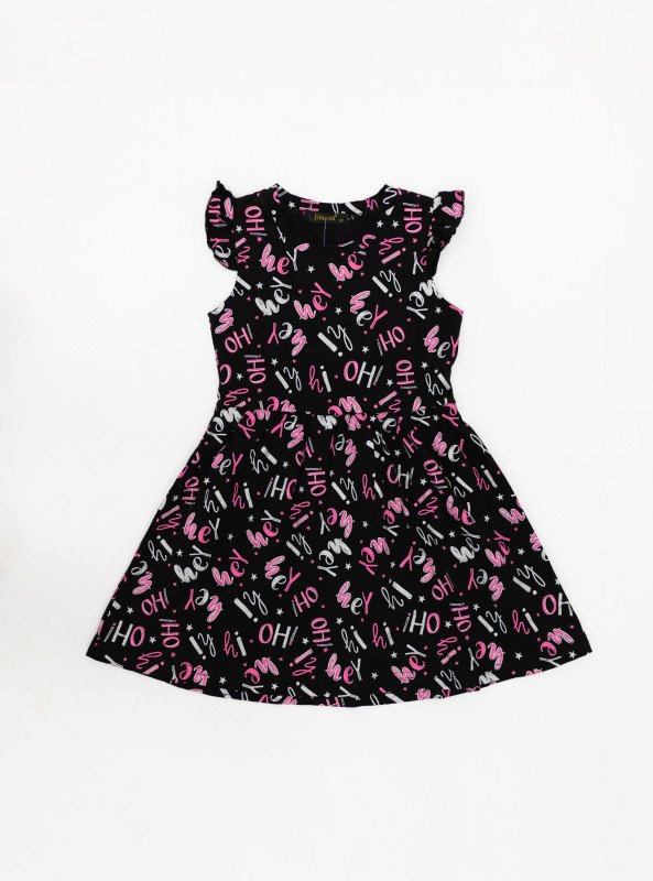 Girls’ Slogan Print Casual Dress - Black