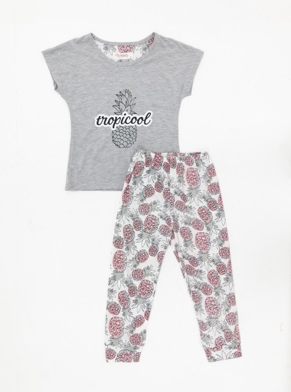 Girls “Tropicool” Pineapple Pajama Set - Gray