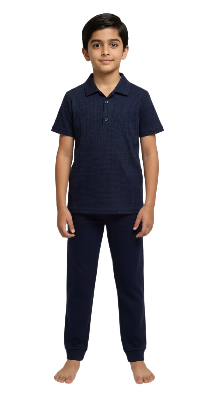 916715T Ribbed Polo Sleep Set - Navy