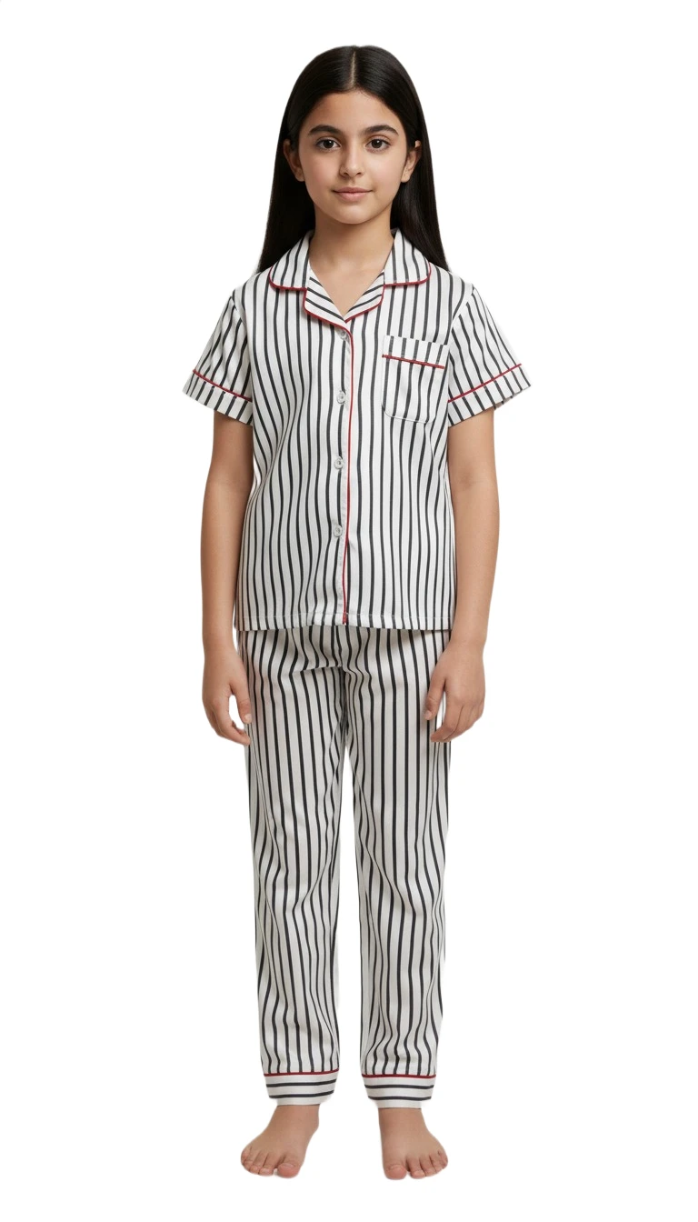 F816670 Girls' Classic Striped Pajama Set - White