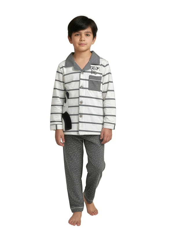 Striped Panda Comfort Pajamas for Boys - Gray