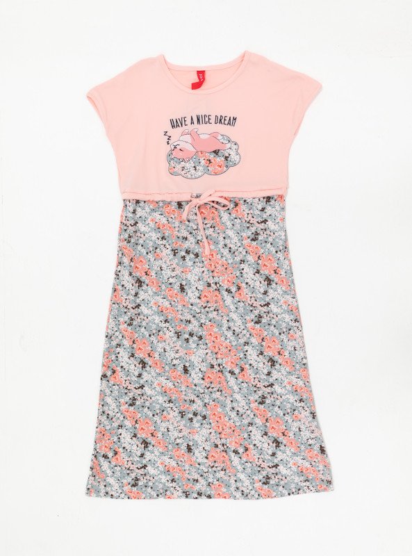 Girls' Printed Sleep Dress with Cartoon Graphic - Pink