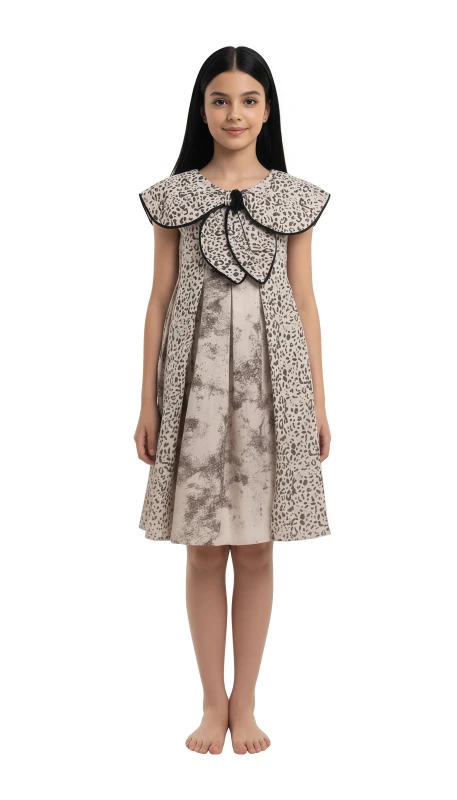 Girl's Blossom Collar A-Line Dress - Brown