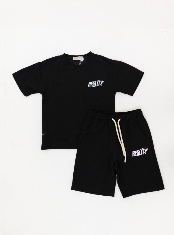 Boys’ “REALITY” Minimalist Summer Set – T-Shirt & Shorts - Black