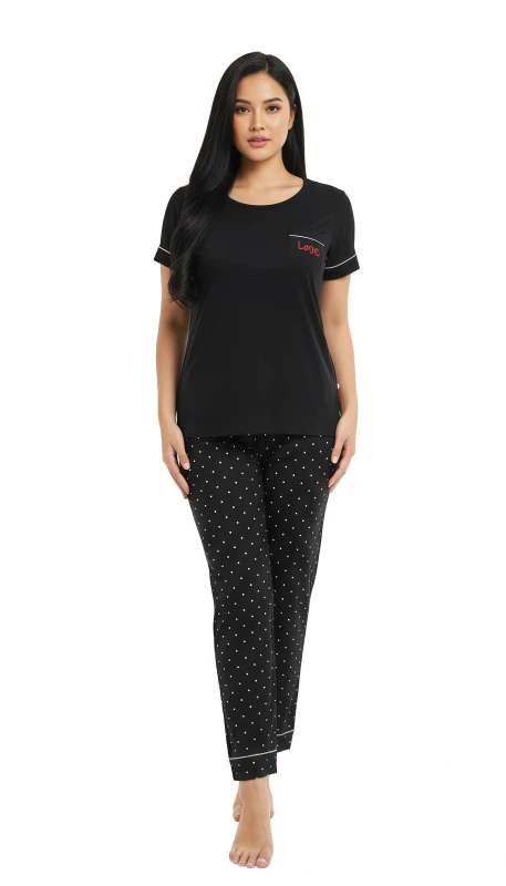 Women's Sweetheart Dot Lounge Set - Black