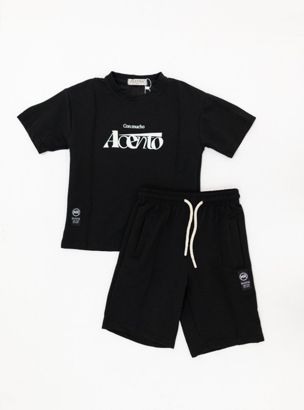 Boys’ Printed Cotton Summer Set – “Acento” Style - Black