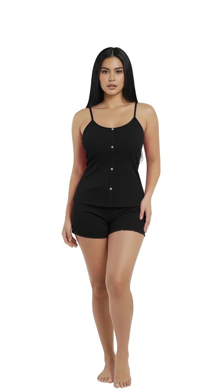 Women's Relaxed Ribbed Tank & Shorts - Black