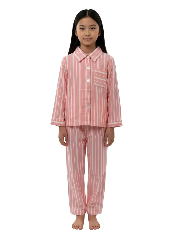 Girl's Striped Long-Sleeve Pajama Set - Pink