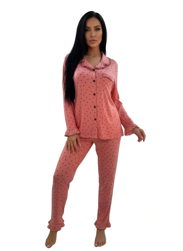 Women Sweet Ruffle Detail Pajamas - Pink