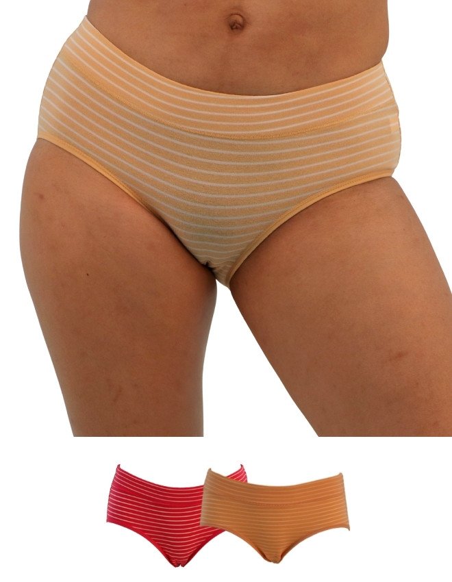 JOANNA Women's Striped Design Mid Rise 3-Pack Panties, Multicolor - Beige