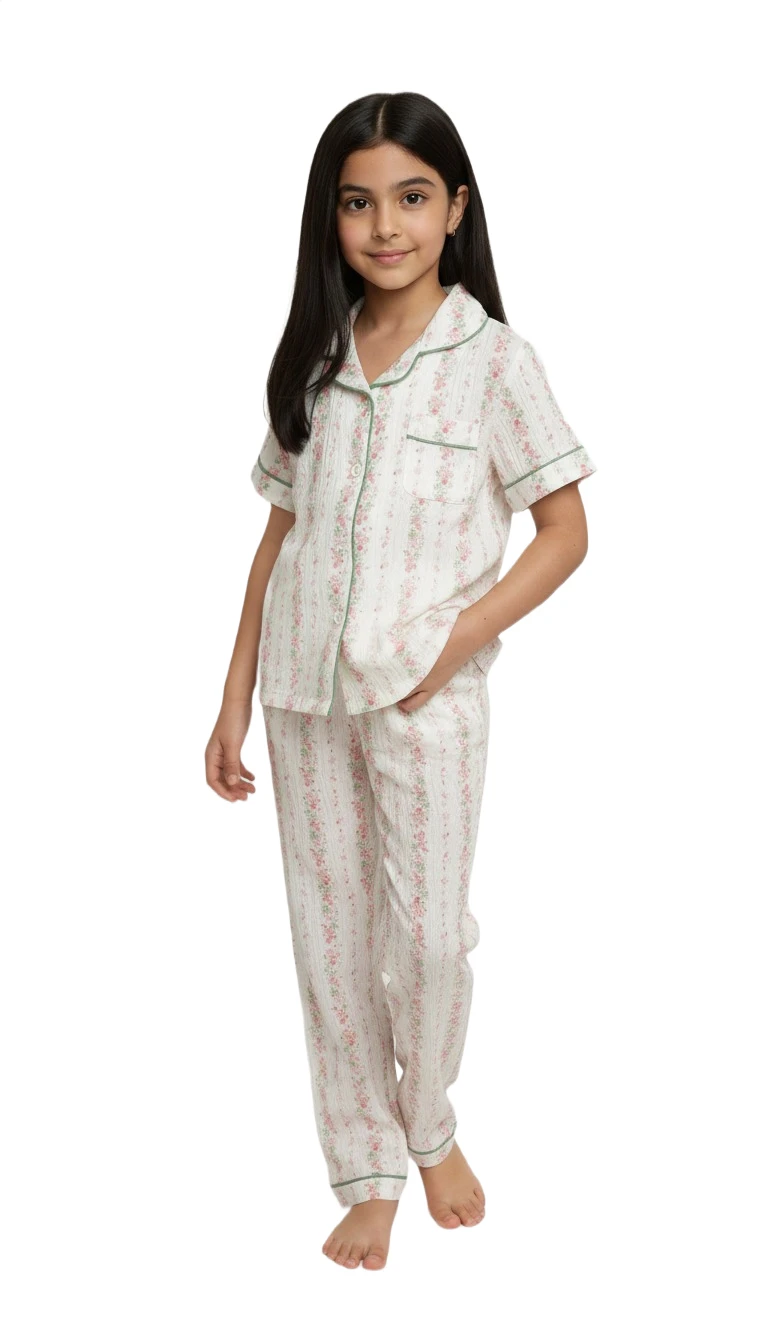 F816778 "Classic Floral" Girls' Night Suit - White