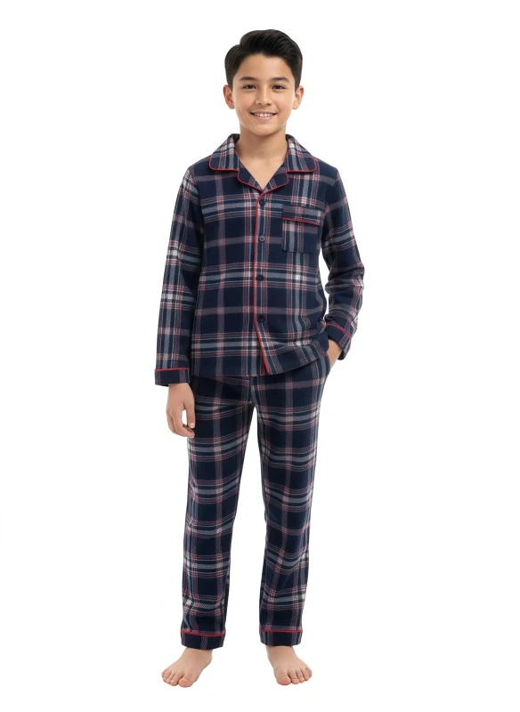 Boy's Plaid Flannel Pajama Set - Navy