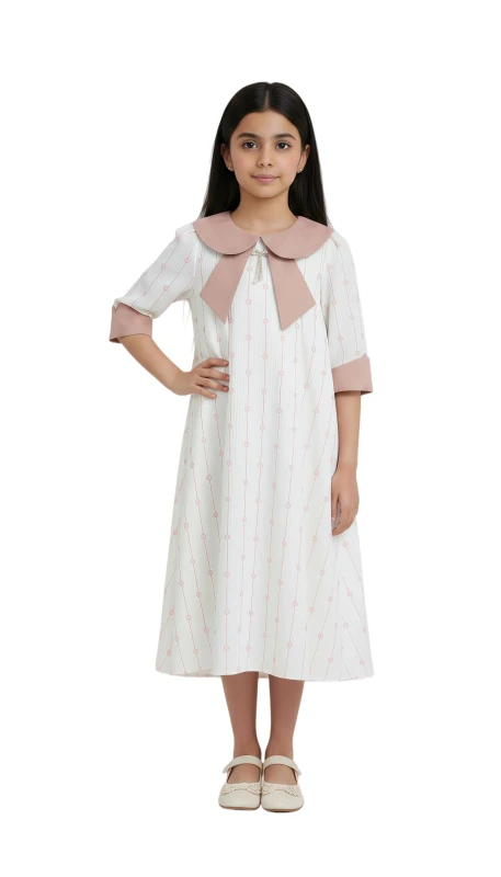 Girl's Sweetheart Stripe A-Line Dress - LightBrown