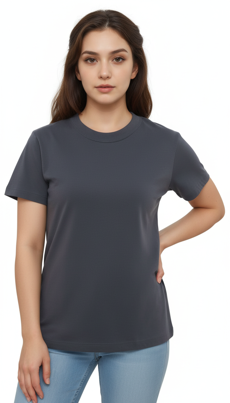Women's Crew Neck Regular Fit Short Sleeve T-Shirt - Black