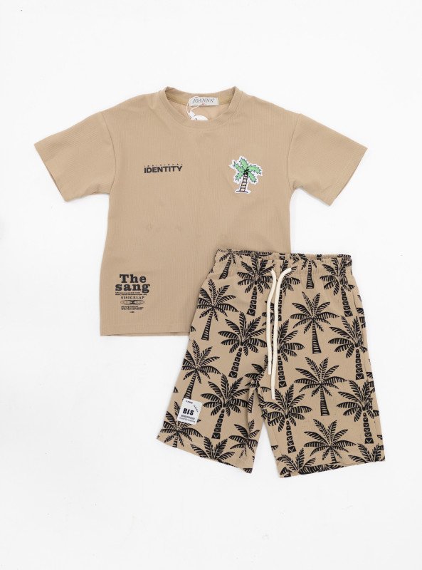Boys' Palm Tree Print Summer Set – Cotton Comfort Two-Piece - LightBrown