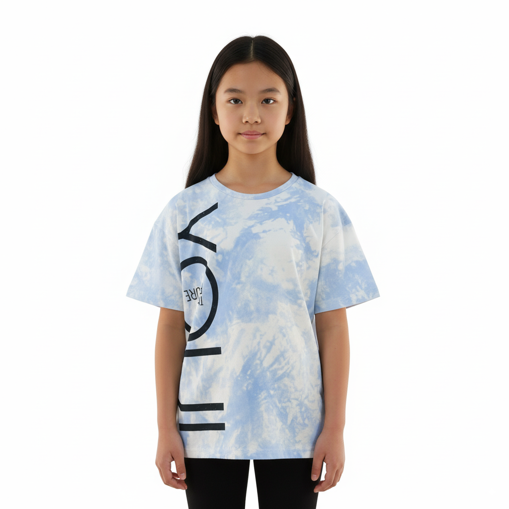 Girl's Tie Dye Design Round Neck Short Sleeve T-Shirt - Blue