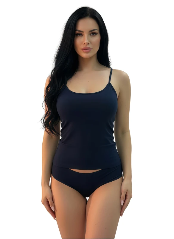 Women's Soft Stretch Basic Spaghetti Strap Bralette Tank Top - Navy