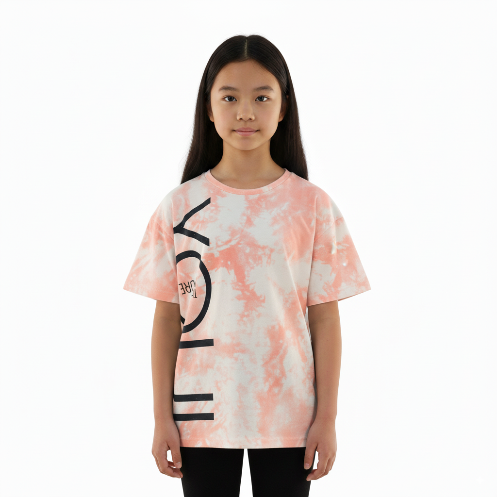 Girl's Tie Dye Design Round Neck Short Sleeve T-Shirt - Orange