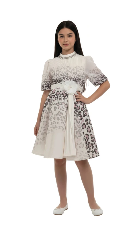 Girls' Leopard Print Dress with Flower - Pink