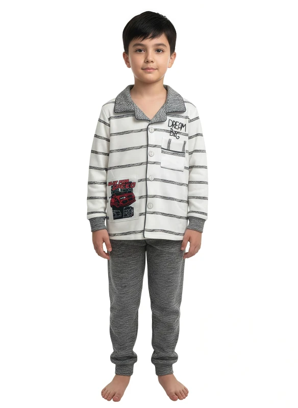 Boy's Striped Long-Sleeve Pajama Set - Gray