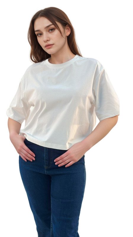 Women's Oversized Crew Neck Short Sleeve T-Shirt - White