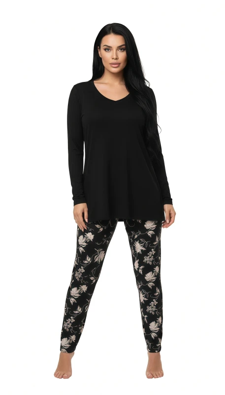 Women's Cozy Elegance & Floral Pajama - Black