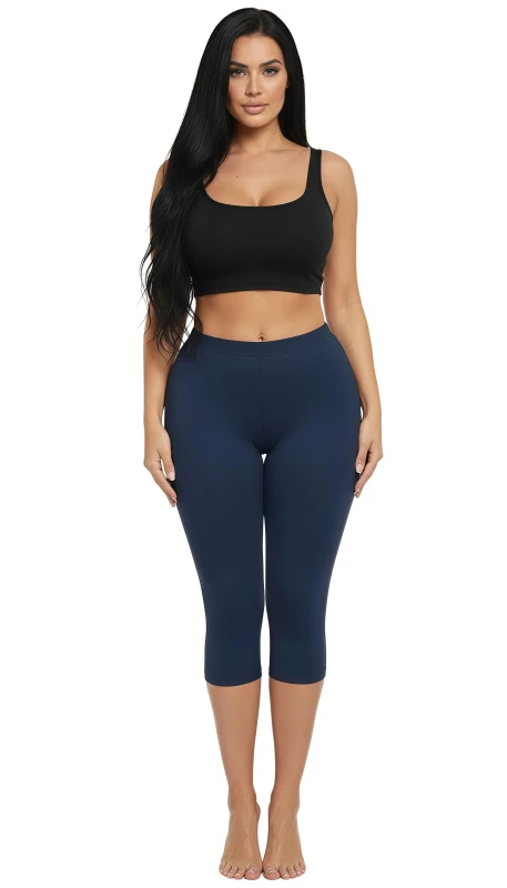 Women's Comfort Stretch Mid-Calf Activewear Leggings - DarkBlue