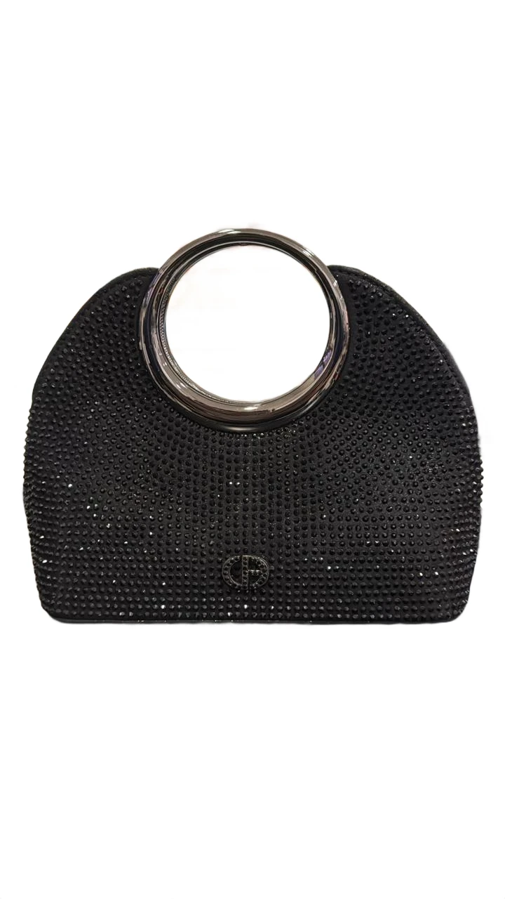 Black Studded Ring Handle Bag - Black