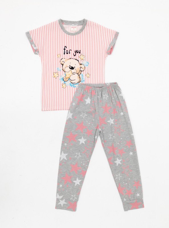 Girls' Starry Bear Pajama Set – "For You" Edition - Pink