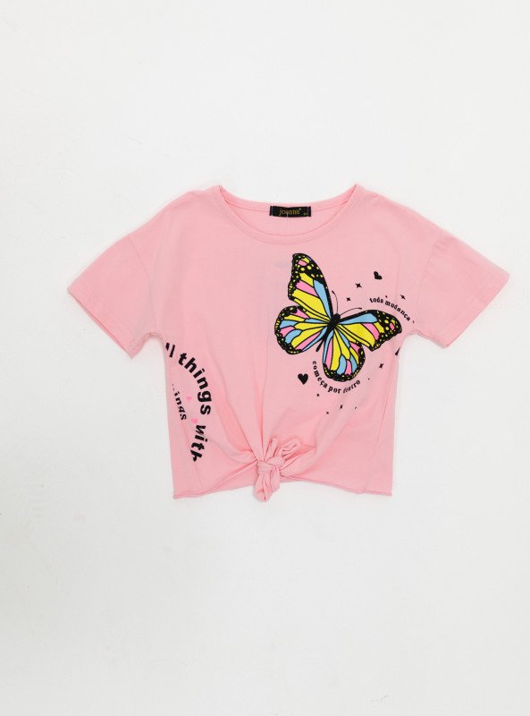 Butterfly Tie-Front Graphic Tee for Girls - Pink