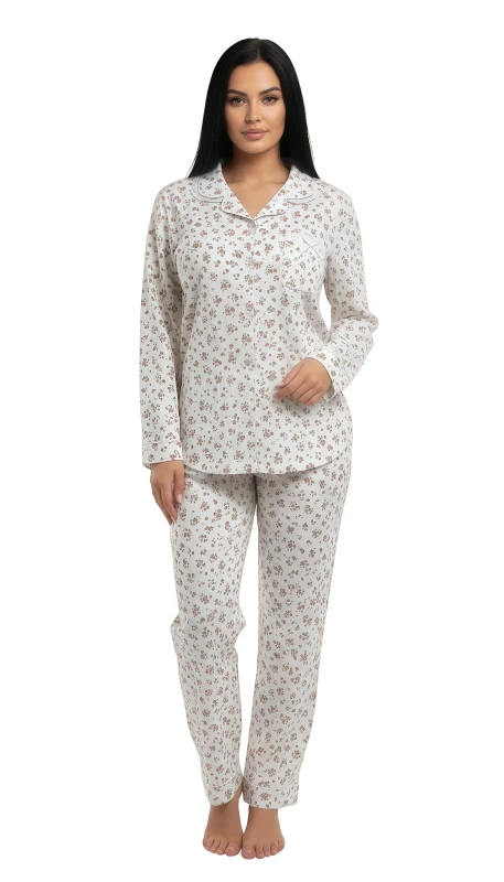 Women's Long Sleeve Floral Pajama Set - LightBrown
