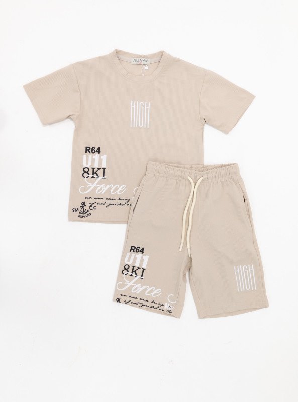 Boys' Printed Cotton Summer Set - Beige