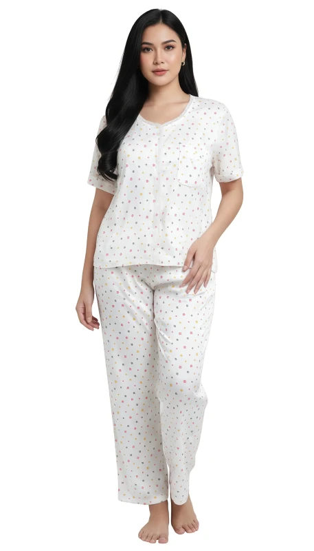 Ladies' Printed Loungewear Pajamas - White