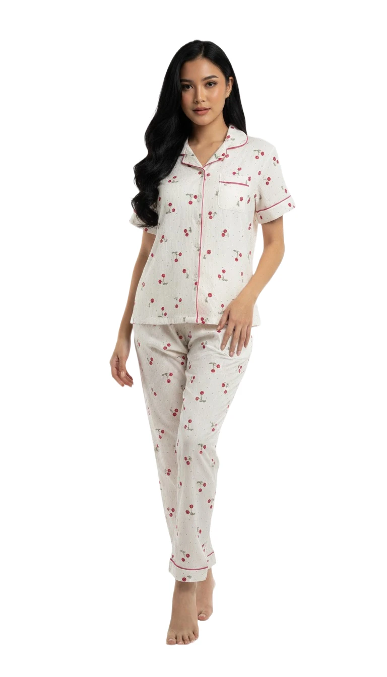 Cherry Blossom Dream Pajama Set - White