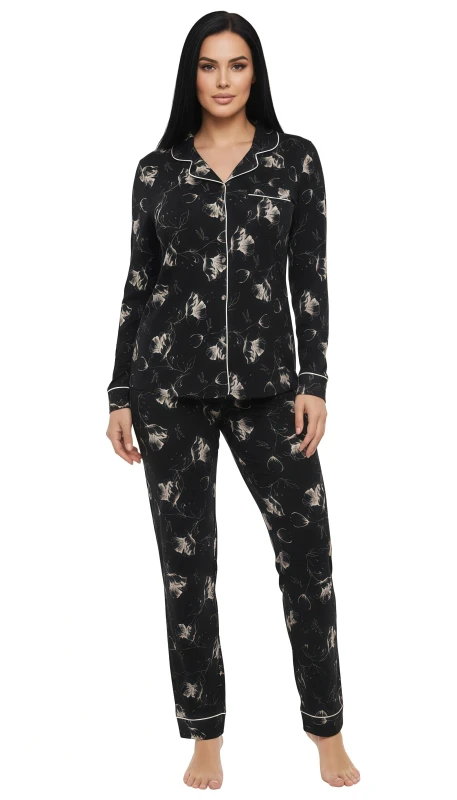 Women's Elegant Floral Comfort Pajama - Black